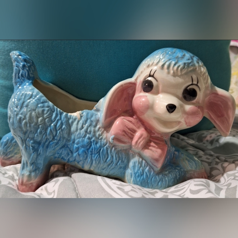 Vintage USA Ceramic Kneeling Lamb Planter